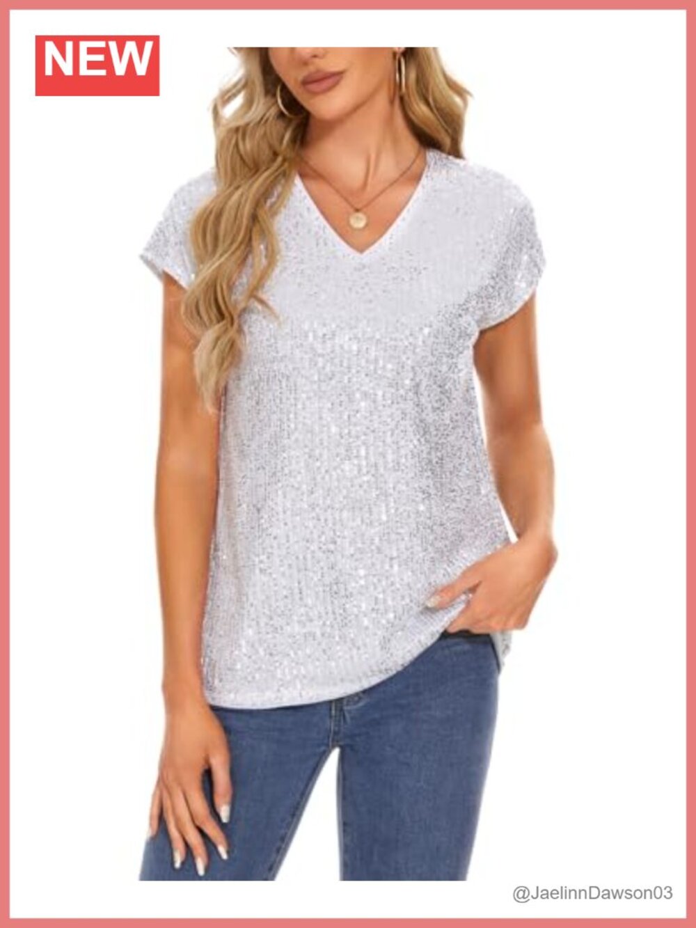 Womens Full Sequin Glitter Party Cap Sleeve V-Neck Tunic Blouse